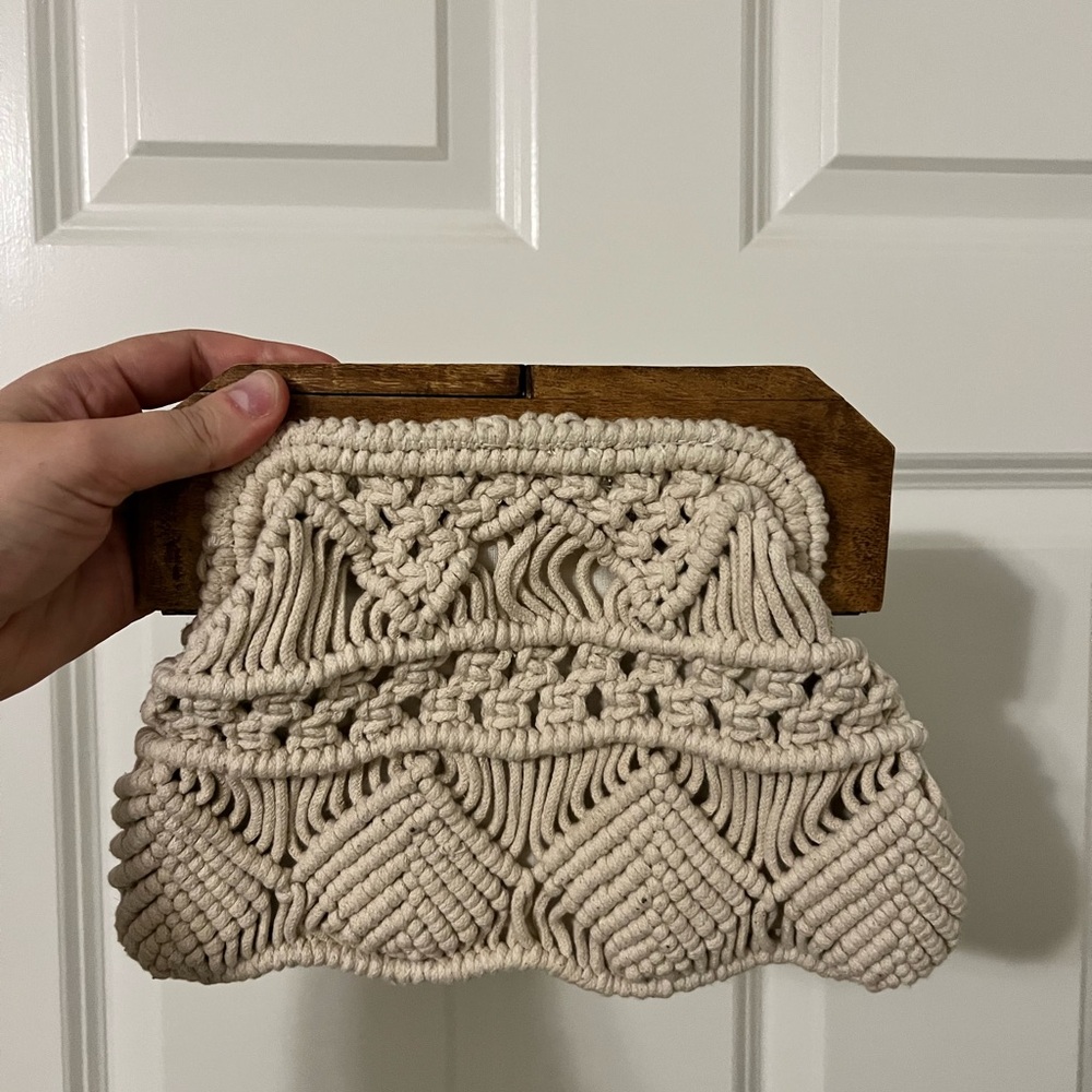 Handcrafted Macrame Clutch with Wooden Handle
